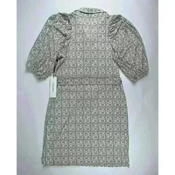 NEW! Calvin Klein Women's Size 10 Logo-Print Tie Waist Shirt Dress NWT $119 - Picture 2 of 3